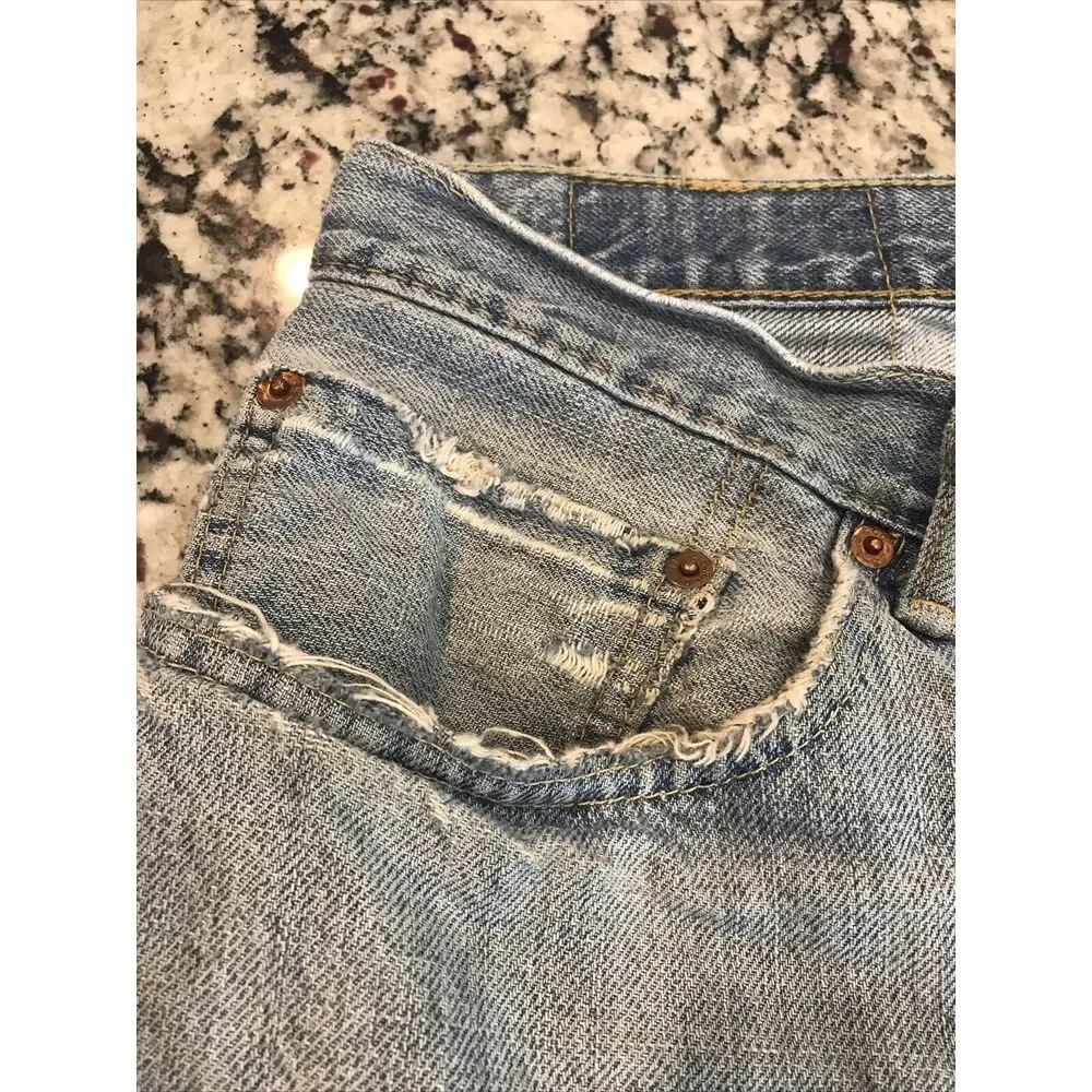 Levi's Men's 505 Regular Fit‎ Denim Jean Shorts Medium Wash Distressed Size 36